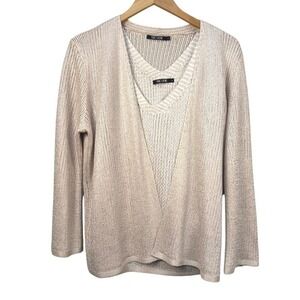 NIC+ZOE Knit Cardigan and Shell Set Neutral Open Knit Layering Sweater Large